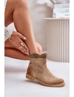 Nízké Dámské Botky Na Plochém Podpatku Semišové Lewski 3624 Béžové