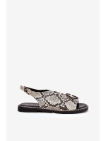 Ploché sandály s ozdobou hadí vzor béžovo-hnědé Haliones