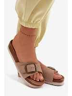 Kožené dámské nazouváky s přezkou tmavě béžové Emiline