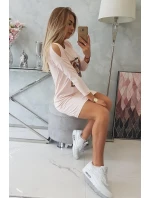 Šaty s 3D grafikou a zdobenými volánky pudrově růžové