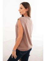 Dámský bezrukávový viskózový svetr s kapsami a V výstřihem fango