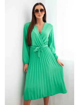 Šaty s vázáním a plisovanou sukní jasně zelená