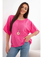 Dámská bavlněná halenka oversize s krátkým rukávem růžová