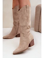 Kožené kovbojské kozačky na podpatku Khaki Hartley Kožené kovbojské kozačky na podpatku Khaki Hartley