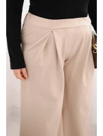 Dámské kalhoty Plus Size s širokými nohavicemi a plisováním béžové