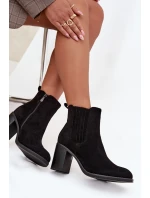 Zateplené dámské kotníkové boty na sloupkovém podpatku černé Brevina