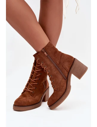 Zateplené dámské kotníkové boty s šněrováním a zipy Camel Paressa