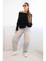 Asymetrický batwing svetr viskózový černý - FPrice Asymetrický batwing svetr viskózový černý - FPrice