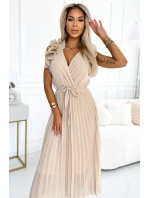 549-1 MIRABELLA Plisované šifonové midi šaty s výstřihem a jemnými volánky - BEACH 549-1 MIRABELLA Plisované šifonové midi šaty s výstřihem a jemnými volánky - BEACH