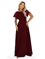 694-3 MIRELLA Elegantní maxi šaty s rozšiřujícími se sukněmi a flitrovými rukávy – vínová 694-3 MIRELLA Elegantní maxi šaty s rozšiřujícími se sukněmi a flitrovými rukávy – vínová
