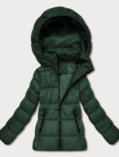 Tmavě zelená dámská prošívaná zimní bunda v délce k bokům (T3-2656#-33)