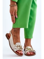 Dámské kožené sandály Lewski Boty 3230 Béžovo-zlatá