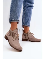 Zazoo 2878 Nízké Dámské Botky se Šněrováním Semišové Bežové