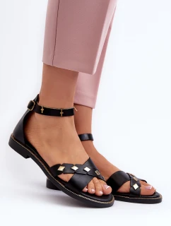 Zazoo 40378 Ploché Dámské Kožené Sandály Černé