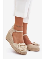 Dámské Sandály Na Klínu S Pletením A Háčkovanou Květinou Béžové Ismilea