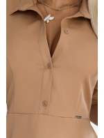 286-8 SANDY Košilové halenkové šaty s páskem - MOCHA MOUSSE 286-8 SANDY Košilové halenkové šaty s páskem - MOCHA MOUSSE