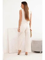 Dámský bavlněný komplet s vyšívanou vestou a kalhotami béžový