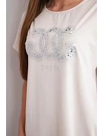 Dámské viskózové šaty s krátkým rukávem a ozdobným potiskem béžové