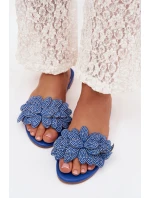Dámské ploché modré pantofle s ozdobou Grelora