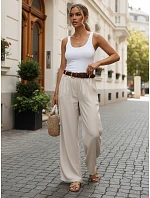 Dámské kalhoty z lyocellu se širokými nohavicemi, béžové, FashionStreet UY3068 Dámské kalhoty z lyocellu se širokými nohavicemi, béžové, FashionStreet UY3068