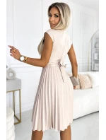 311-14 LILA Plisované šaty s krátkými rukávy a páskem - BEACH 311-14 LILA Plisované šaty s krátkými rukávy a páskem - BEACH