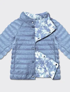 Světle modrá/květovaná oboustranná dámská plus size bunda se 3/4 rukávy Minority (M23-7010-50)