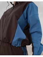 Tepláková souprava mikina na zip + široké kalhoty čokoládově modrá (821151)