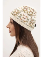 Zimní čepice dámská s barevným vláknem a silným nápletem K355 ecru+khaki+tmavě růžový