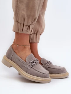 Dámské semišové mokasíny na plochém podpatku s ozdobou D&A TW101 Šedé