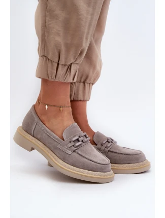 Dámské semišové mokasíny na plochém podpatku s ozdobou D&A TW101 Šedé Dámské semišové mokasíny na plochém podpatku s ozdobou D&A TW101 Šedé