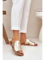 Elegantní Pantofle Z Přírodní Kůže Na Plochém Podpatku Zazoo 40423 Zlaté