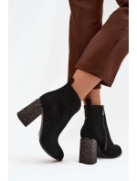 Kožené semišové dámské kotníkové boty na podpatku s vyhříváním Černé Zivella