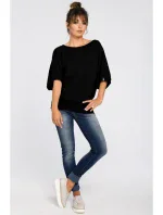 B048 Halenka nadměrné velikosti se zavinovacími detaily - černá B048 Halenka nadměrné velikosti se zavinovacími detaily - černá