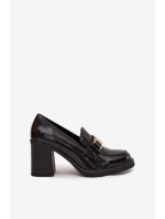 Dámské polobotky na sloupku se zlatým detailem Privelle – černé