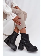 Kožené zateplené dámské kotníkové boty na sloupku a platformě Vinceza – černé