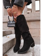 Dámské zateplené kozačky kovbojky na podpatku Esmira – černé, eko semiš Dámské zateplené kozačky kovbojky na podpatku Esmira – černé, eko semiš