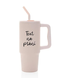 TEXT NA PŘÁNÍ - růžový cestovní termohrnek 900 ml