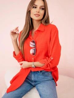 Bavlněná mušelínová košile oversize červený