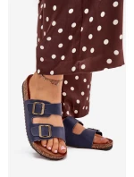 Dámské pantofle na korkové platformě s přezkami tmavě modré Vesina