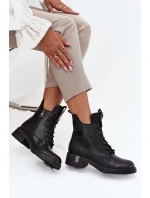 Kožené dámské kozačky na nízkém podpatku Vinceza 66818 Černé