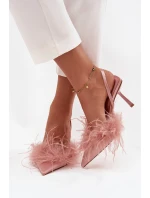 Lodičky s peřím a odhaleným patou růžové Belice Lodičky s peřím a odhaleným patou růžové Belice