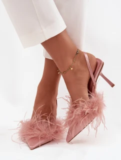 Lodičky s peřím a odhaleným patou růžové Belice