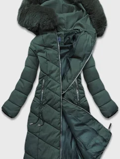 Zelená dlouhá klasická zimní dámská bunda (B8075-10)