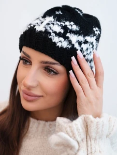 Dámská zimní čepice s norským vzorem a silným pletením K351 černý+bílý