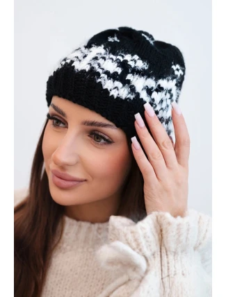 Dámská zimní čepice s norským vzorem a silným pletením K351 černý+bílý