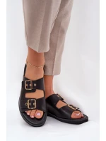 Kožené Ploché Pantofle S Přezkami Zazoo 3020 Černé