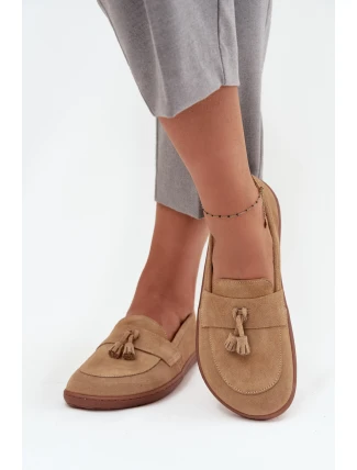 Kožené semišové mokasíny typu barefoot Zazoo – béžové