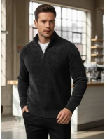 Pánský svetr s límečkem tmavě šedý FashionStreet WX2351