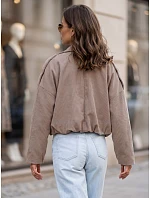 Dámská krátká béžová kordová bunda FashionStreet TY6020 Dámská krátká béžová kordová bunda FashionStreet TY6020