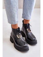 Zazoo 2952 Kožené boty se zlatou ozdobou černé